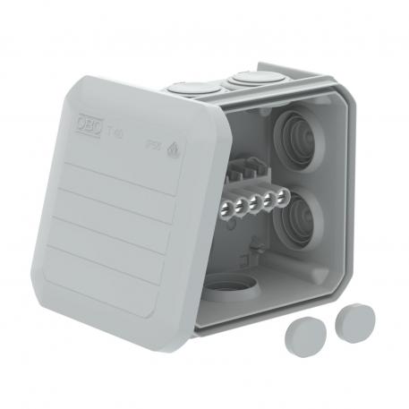 Boîte de dérivation T 40 avec embout à tétine et bornier de raccordement 77x77x46 | 7 | IP56 | gris clair; RAL 7035