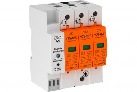 Parafoudre combiné V25 à 3 pôles 280 V avec alarme sonore