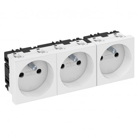 Prise de courant 0°, avec fiche de terre, triple 3 | triple 0° | blanc pur; RAL 9010