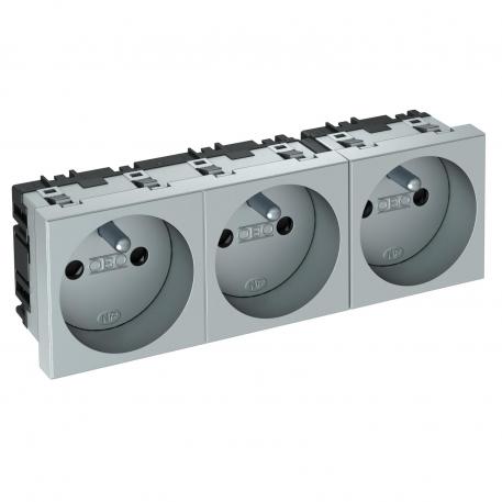 Prise de courant 0°, avec fiche de terre, triple 3 | triple 0° | alu peint