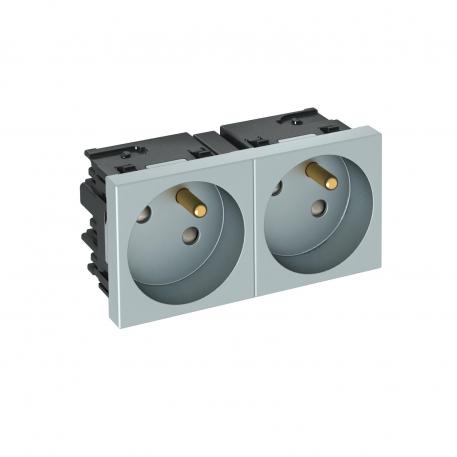 Prise de courant 33°, Connect 45, avec fiche de terre, double, laqué aluminium 2 | double 33° | alu peint