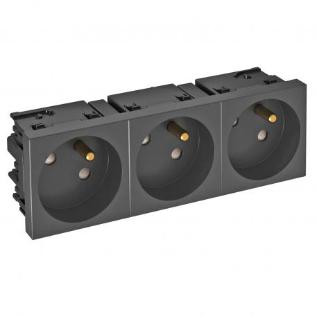 Prise de courant 33°, Connect 45, avec fiche de terre, triple, gris noir 3 | triple 33° | gris foncé ; RAL 7021