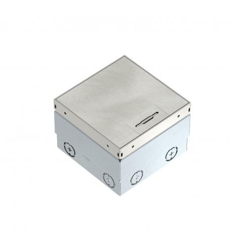 Prise de sol UDHOME2, avec sortie de câble, sans évidement pour l’insertion du revêtement de sol, sans équipement, acier inoxydable, plaque décorative : Angelhair