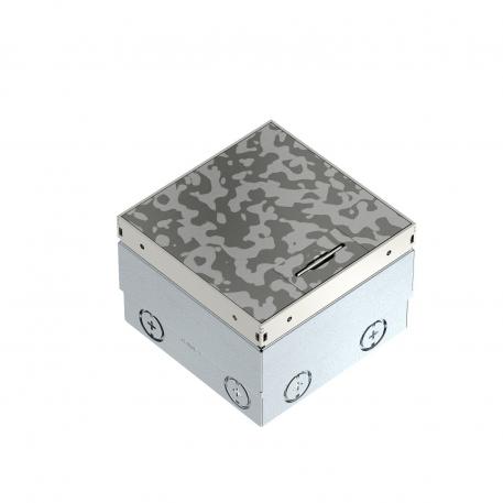 Prise de sol UDHOME2, avec sortie de câble, sans évidement pour l’insertion du revêtement de sol, sans équipement, acier inoxydable, plaque décorative : Spots