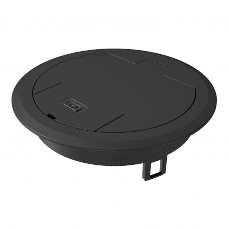 Boîtier de sol avec couvercle à charnière et sortie de cordon, GES R2 sécher | Outil | IP40 | jusqu'à 500 N | noir graphite ; RAL 9011 | Polyamide