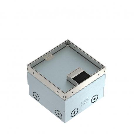 Prise de sol UDHOME2, avec joint brosse, avec évidement pour l’insertion du revêtement de sol, avec support FLF, couvercle, acier inoxydable